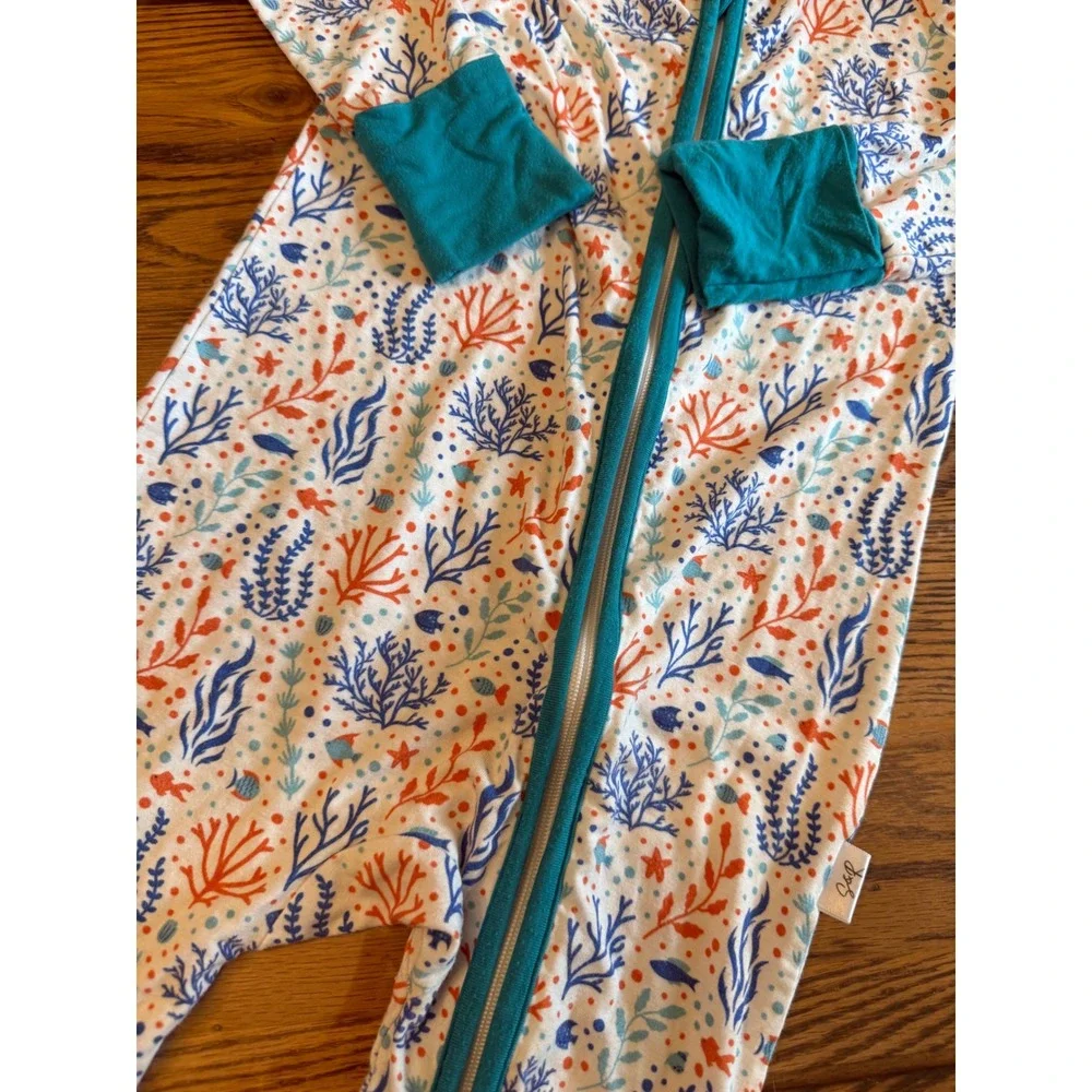 Sons and Rae Apparel Footie Kids 18-24M Teal Sea Life Bamboo Two-Way Zip Pajamas